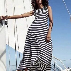 J. Crew Scoop Neck Striped Maxi Dress Black Heathered Grey Size Small